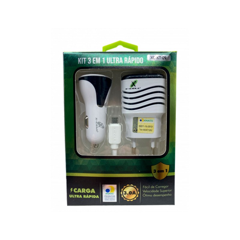 Kit Carregador 3X1 V8 Micro USB