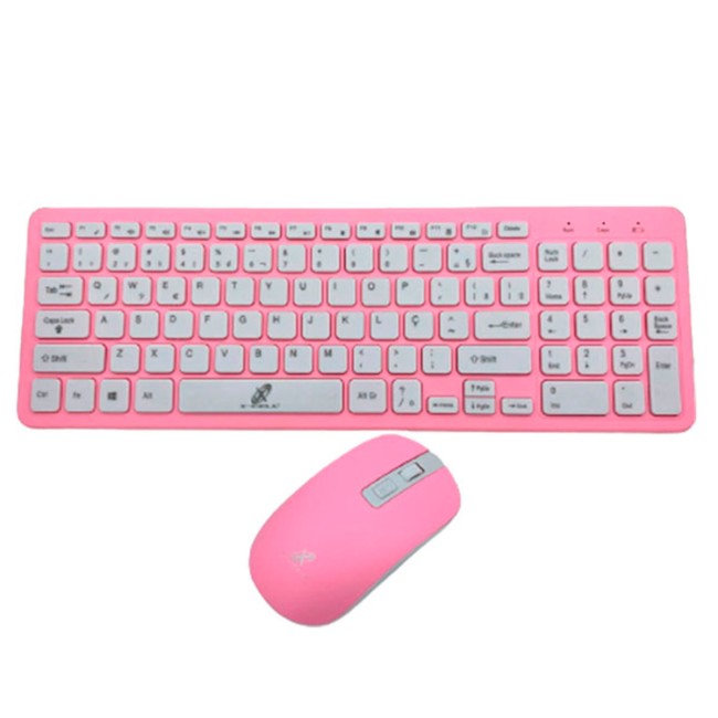 Kit Teclado + Mouse Sem Fio Rosa