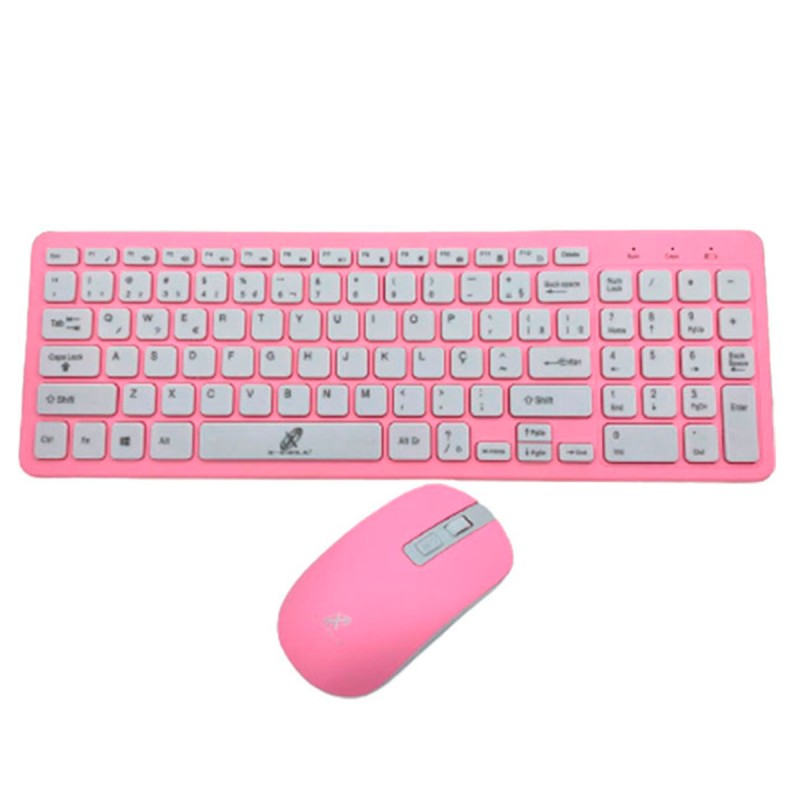 Kit Teclado + Mouse Sem Fio Rosa