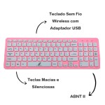 Kit Teclado + Mouse Sem Fio Rosa