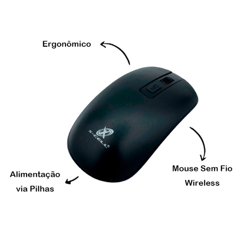 Kit Teclado + Mouse Sem Fio Preto
