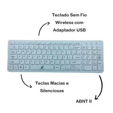 Kit Teclado + Mouse Sem Fio Branco