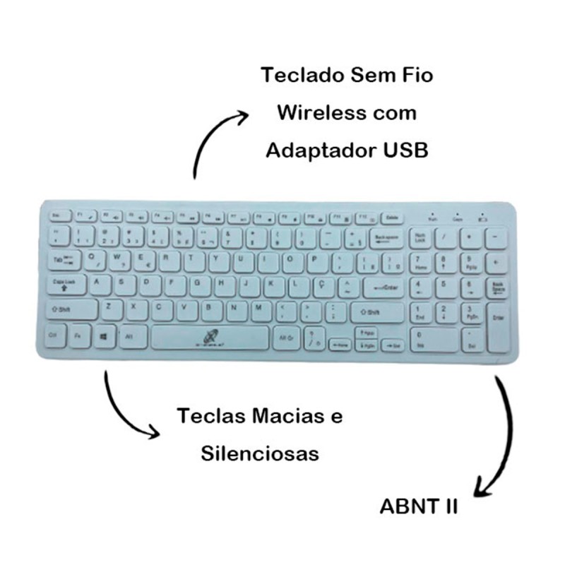 Kit Teclado + Mouse Sem Fio Branco
